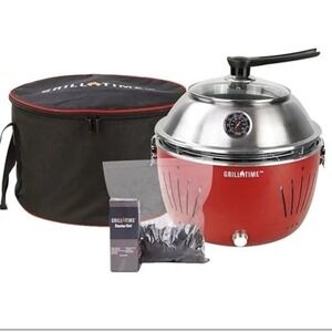 Grill Time Tailgater GT Red Charcoal Portable Grill w/Lid! New In Box w/Extras